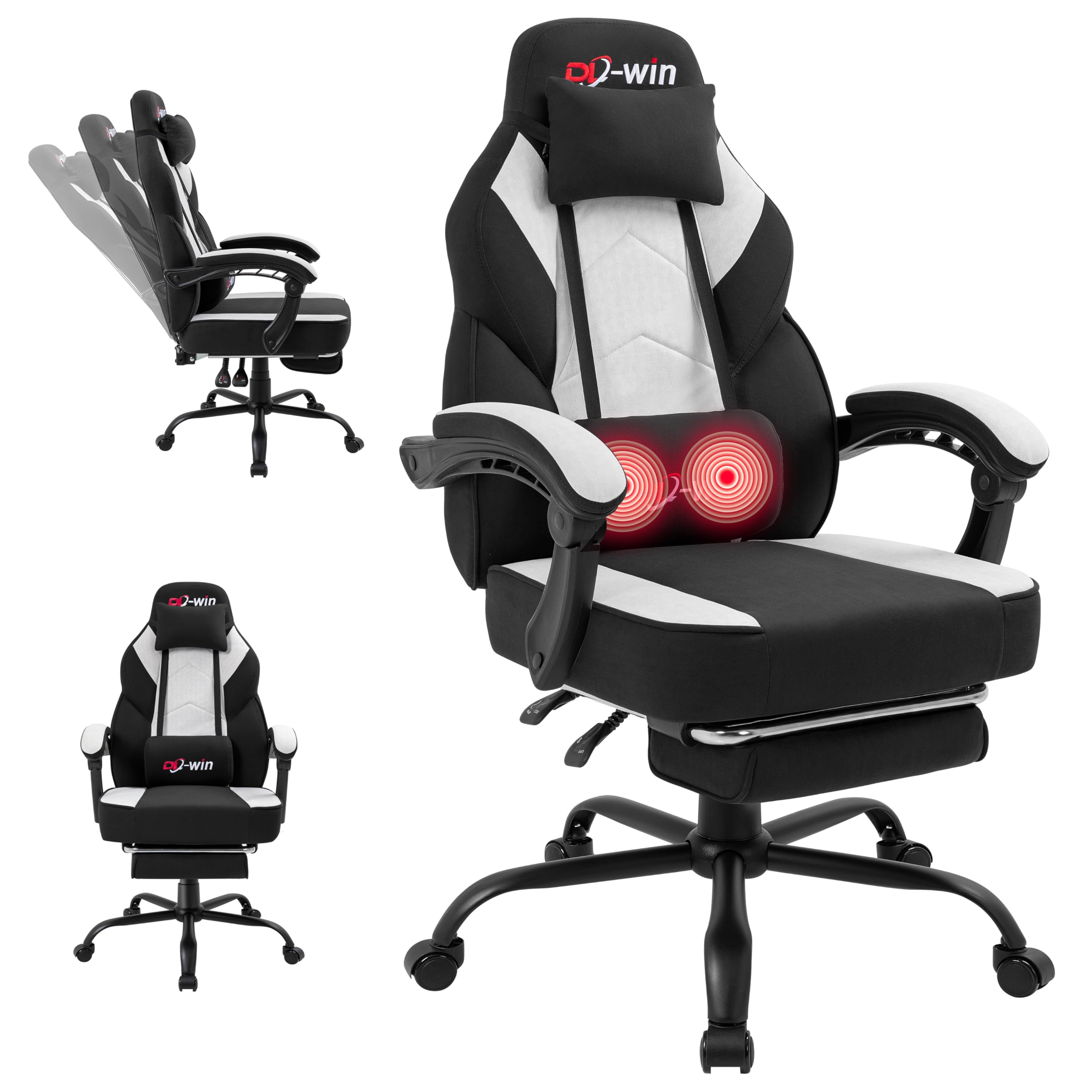 Gaming Chair for Adults with Footrest & Massage Lumbar Support, Ergonomic High Back Gamer Chair, Adjustable Swivel Computer Gaming Chairs with Headrest and Linkage Armrests,Black
