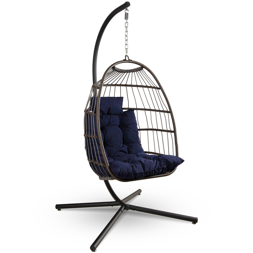 Egg Chair with Stand – Hanging Rattan Wicker Swing for Indoor Outdoor Use – 350 lbs Capacity, Breathable Cushion & Headrest – Patio, Balcony, Porch, Bedroom Lounge Furniture