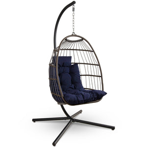 Egg Chair with Stand – Hanging Rattan Wicker Swing for Indoor Outdoor Use – 350 lbs Capacity, Breathable Cushion & Headrest – Patio, Balcony, Porch, Bedroom Lounge Furniture