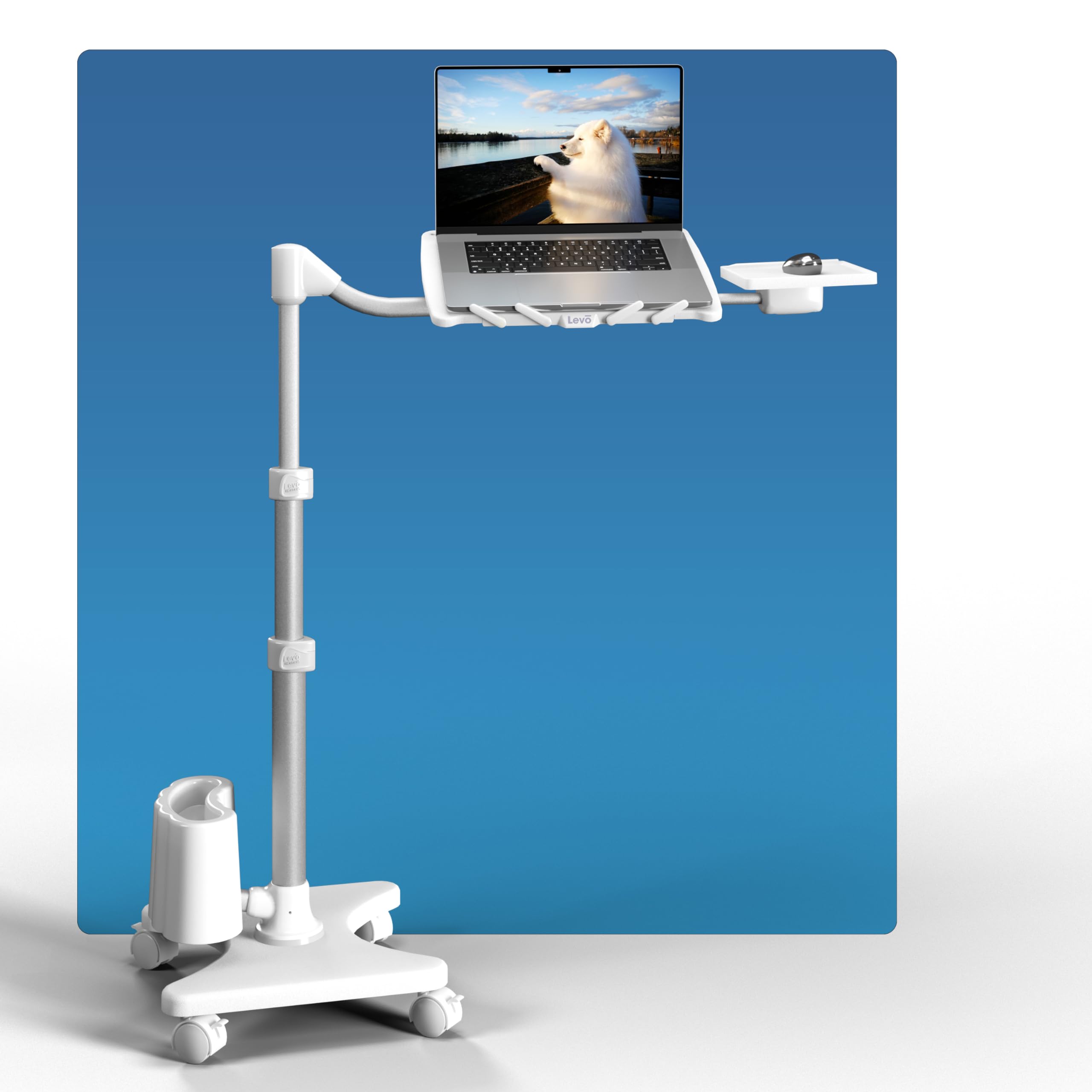 G2 Deluxe Adjustable Laptop Stand – Rolling Computer Desk & Ergonomic Table for Bed, Sofa, or Office – Portable Mobile Workstation with Tilt – Fits Devices up to 16″ - Silver & White