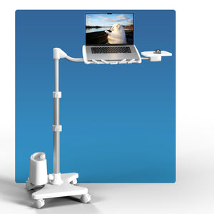 G2 Deluxe Adjustable Laptop Stand – Rolling Computer Desk & Ergonomic Table for Bed, Sofa, or Office – Portable Mobile Workstation with Tilt – Fits Devices up to 16″ - Silver & White