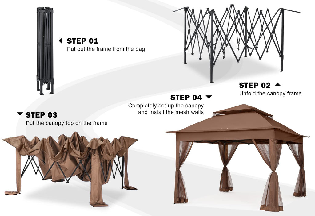 11x11 Pop Up Gazebo Tent Outdoor Canopy Patio Shelter with Mosquito Netting(Brown)