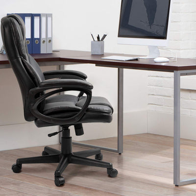 Office Executive Chair High Back Adjustable Managerial Home Desk Chair, Swivel Computer PU Leather Chair with Lumbar Support (1, Black)