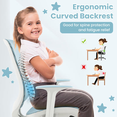 Kids Desk Chair, Height Adjustable Children Study Computer Chair with Armrests, Sit-Brake Casters, Swivel Mesh Task Chair for Boys Girls Teens Students, Kids Chair for Home, Office, School