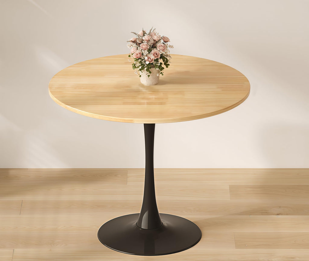 24" Tulip Table for 1-2 Persons Modern Round Dining Room Table, Mid-Century Modern Nature Small Kitchen Table with MDF Wooden Top, Leisure Coffee Table for Living Room, Dining Room, Office
