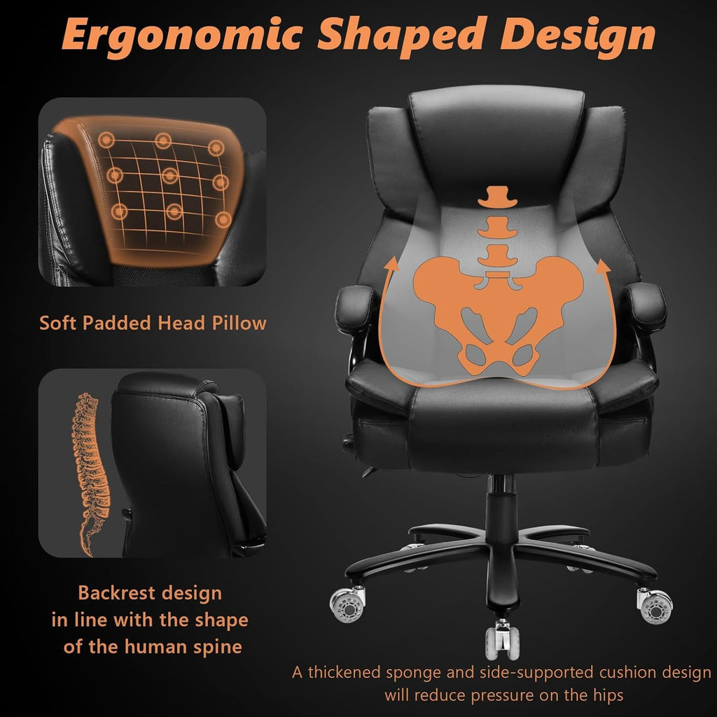 500lbs Big and Tall Office Chair with Gel Seat Cushion,Heavy Duty Office Chair for Heavy People, High Back Executive Computer Chair with Adjustable Lumbar Support, Dual Rubber Wheel