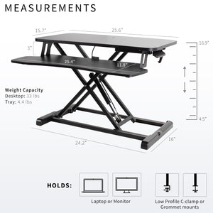 26 inch Desk Converter, K Series, Height Adjustable Sit to Stand Riser, Dual Monitor and Laptop Workstation with Keyboard Tray, Black, DESK-V026KB