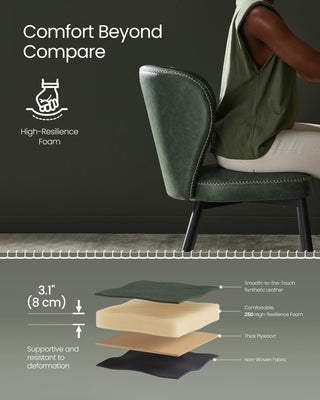Dining Chairs Set of 2, Upholstered Kitchen Chairs, Comfortable Seat, Synthetic Leather with Stitching, Mid-Century Modern, Easy Assembly, Living Room Lounge, Forest Green