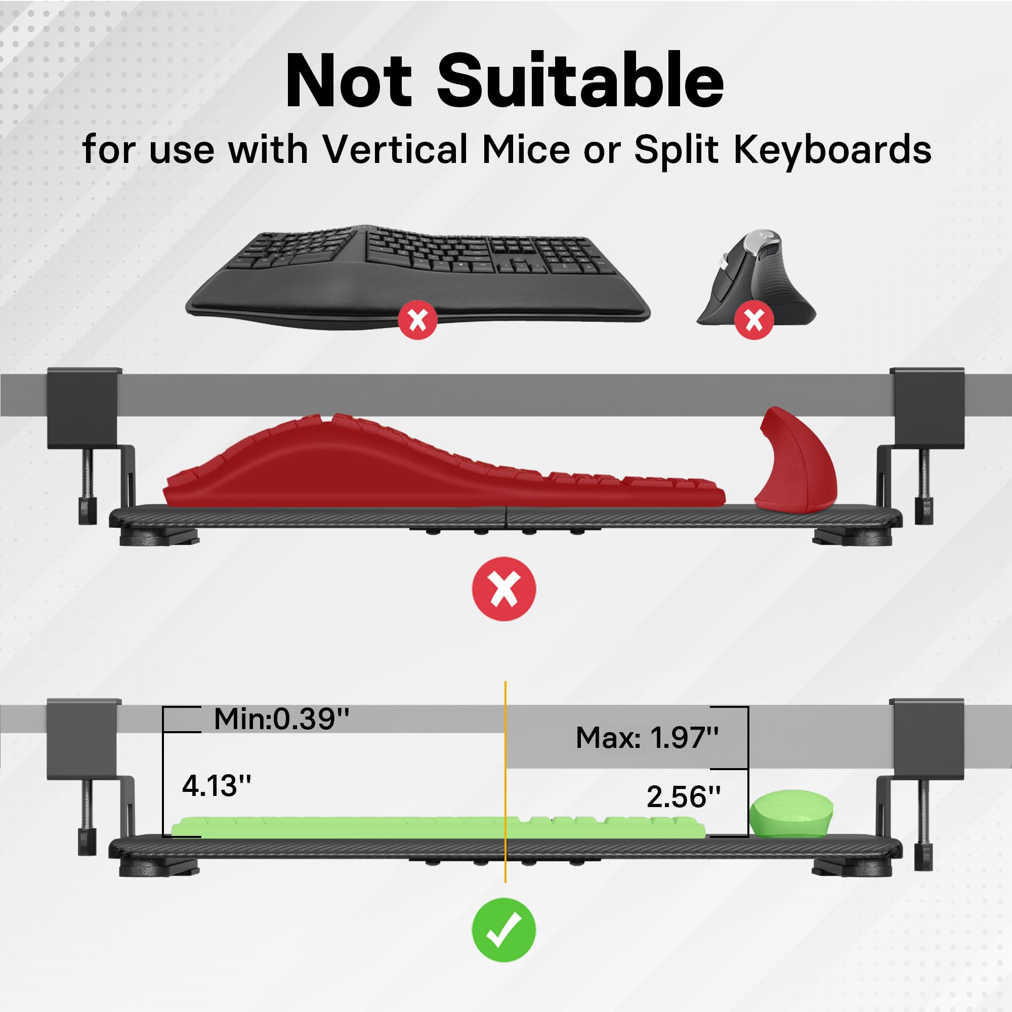 KMT01 Under Desk Keyboard Tray, Pull-Out Keyboard & Mouse Platform with C-Clamp, 25.6 x 11.8 in Space-Saving Ergonomic Slide-Out Drawer, Black Carbon Fiber
