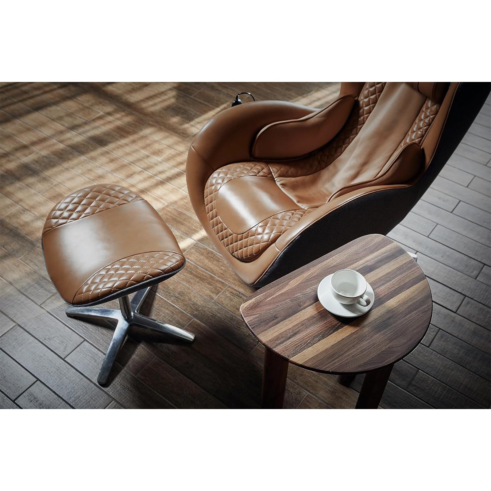 Classic Massage Chair with Ottoman – Caramel Leather Recliner with Percussive Shiatsu Massager, Built-in Speaker & Full Body Spot Massage – Ultimate Comfort for Home & Office