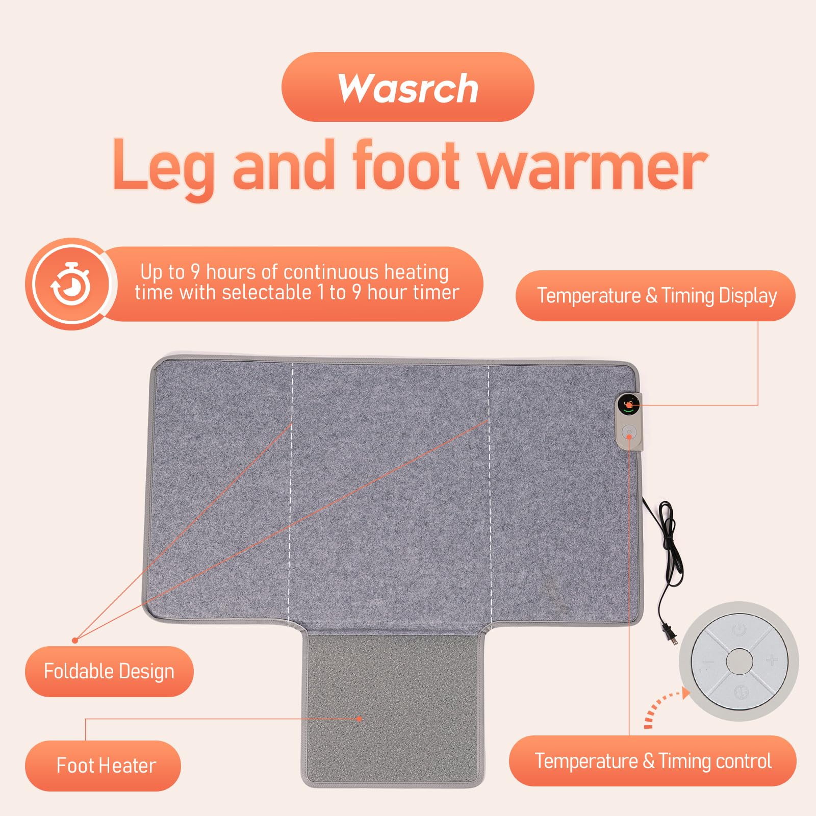 Under Desk Warmer Portable Space Heater, Leg Warmer Foot Warmer for Office & Home, Whisper Heat Foldable Energy Efficient With Thermostat Timer Auto Shut Off