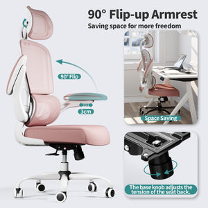 Office Chair Ergonomic Desk Chair, 330 LBS Home Mesh Office Desk Chairs with Wheels, Comfortable Gaming Chairs (Pink)