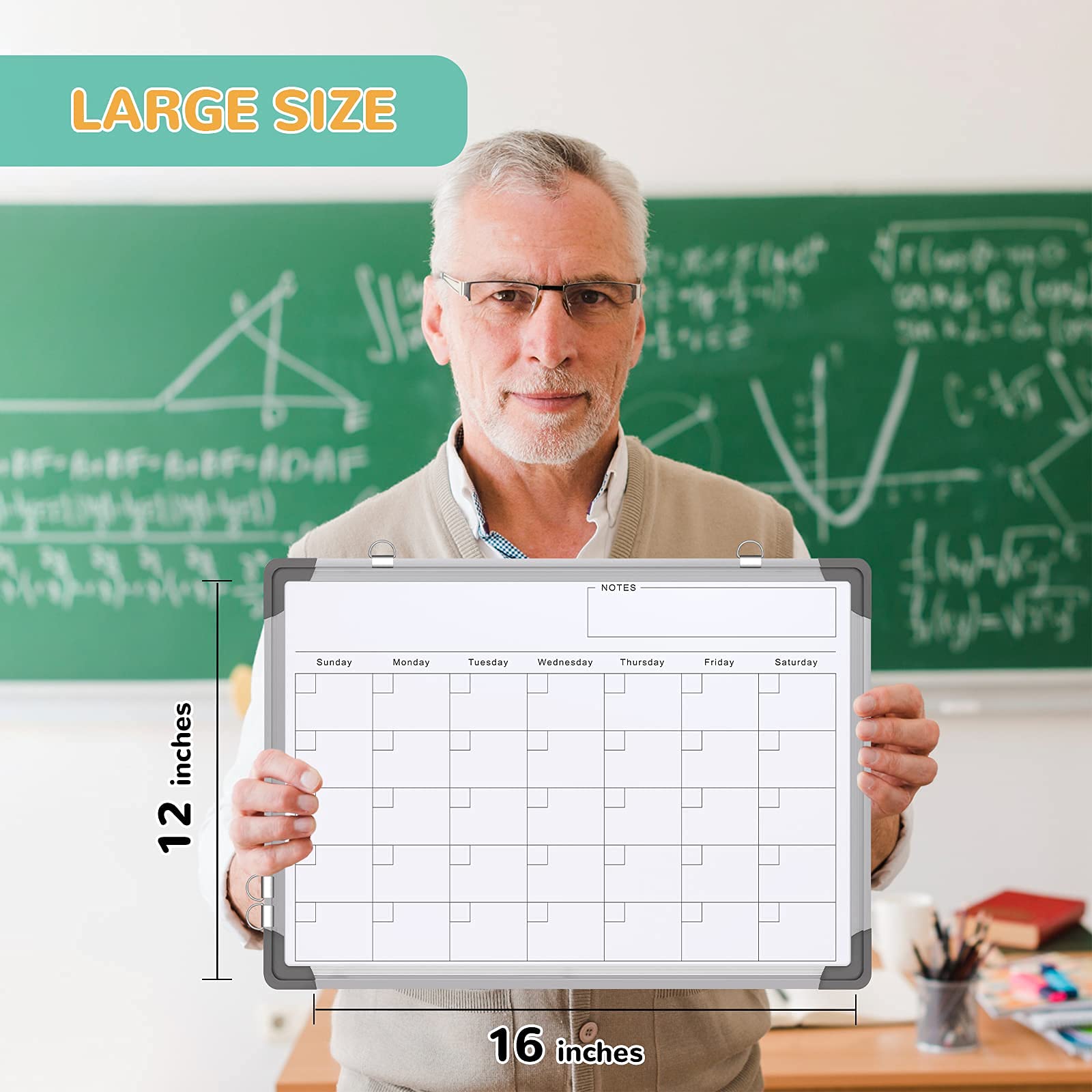 Monthly Calendar Whiteboard for Wall, 16x12 Inches Dry Erase Board, Small Magnetic White Board, Double-Sided Hanging Board for Office School Home Kitchen, Portable Board for Drawing Planning Memo