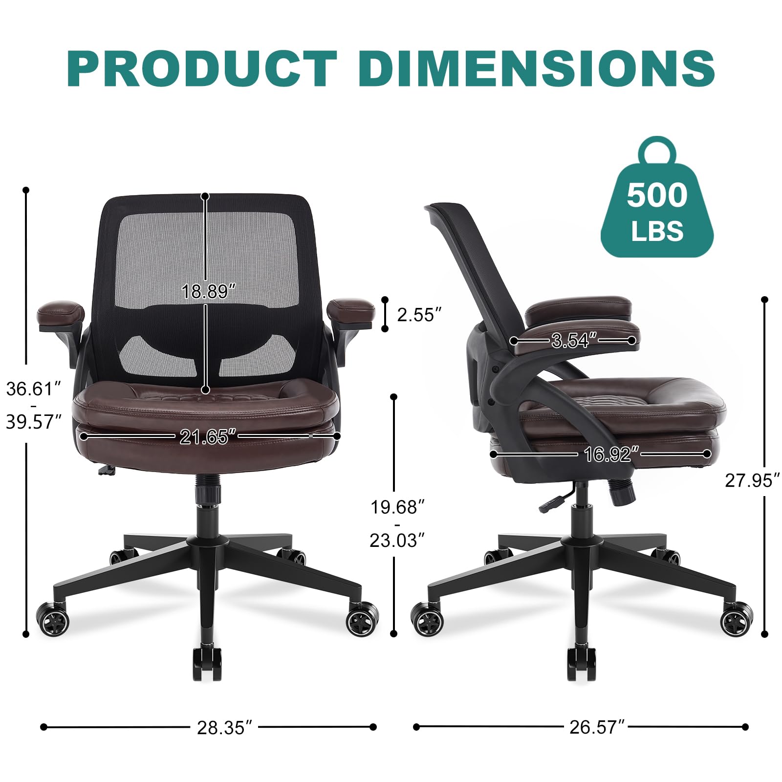 Big and Tall Office Chair, 500lbs Heavy Duty Ergonomic Mesh, Brown