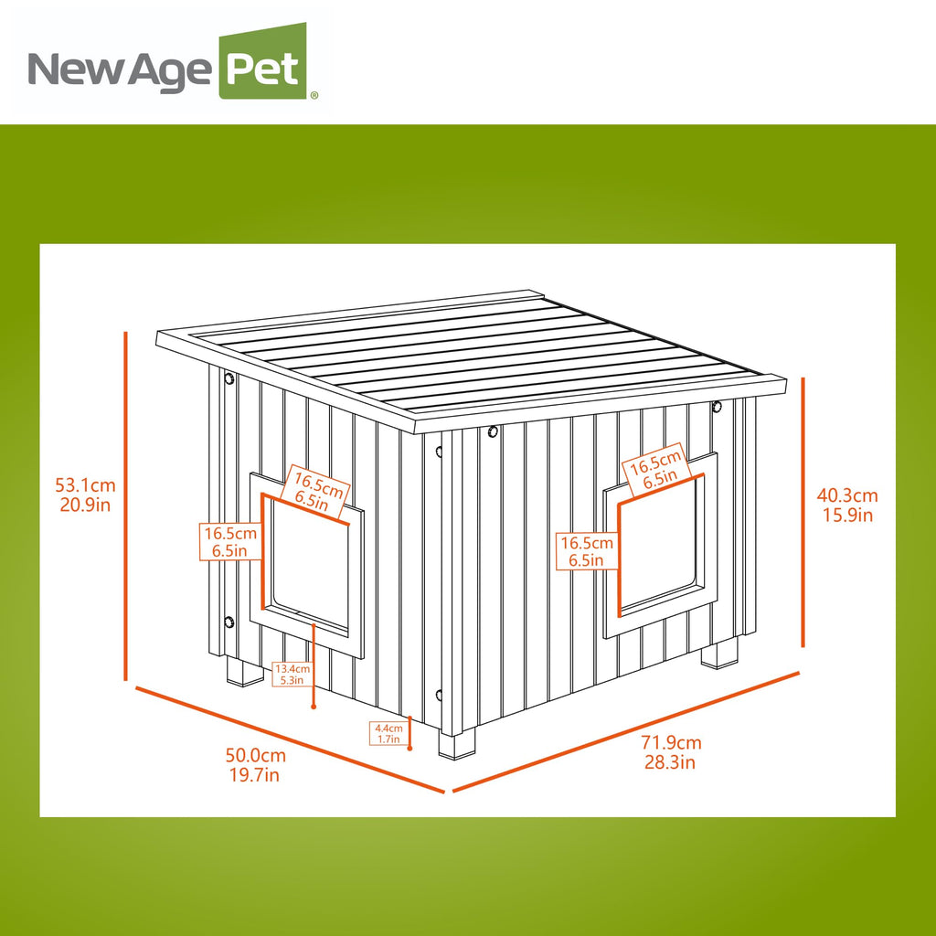 Outdoor Cat House X-Large Weather Resistant, Raised Floor, Dual Vinyl Flaps, 30% Bigger, 28" W x 20" H