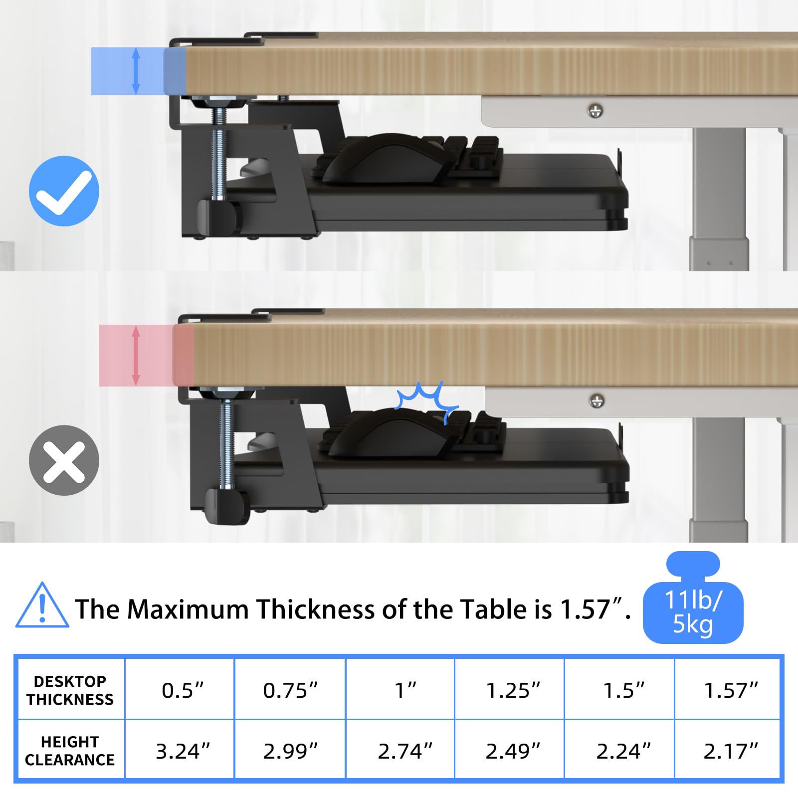 Keyboard Tray Under Desk Pull Out with C Clamp Mount, Computer Keyboard & Mouse Tray, 25.6 (30 Including Clamps) x 11.8 inch Slide-Out Platform Computer Drawer for Typing, Black, DSF1