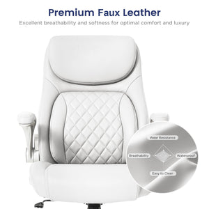 Ergonomic Office Chair Premium Leather Adjustable Lumbar Support & Armrests, High Back Comfy Desk Gaming Chairs Executive Computer Swivel Chair Tilt Function(Posture,White)
