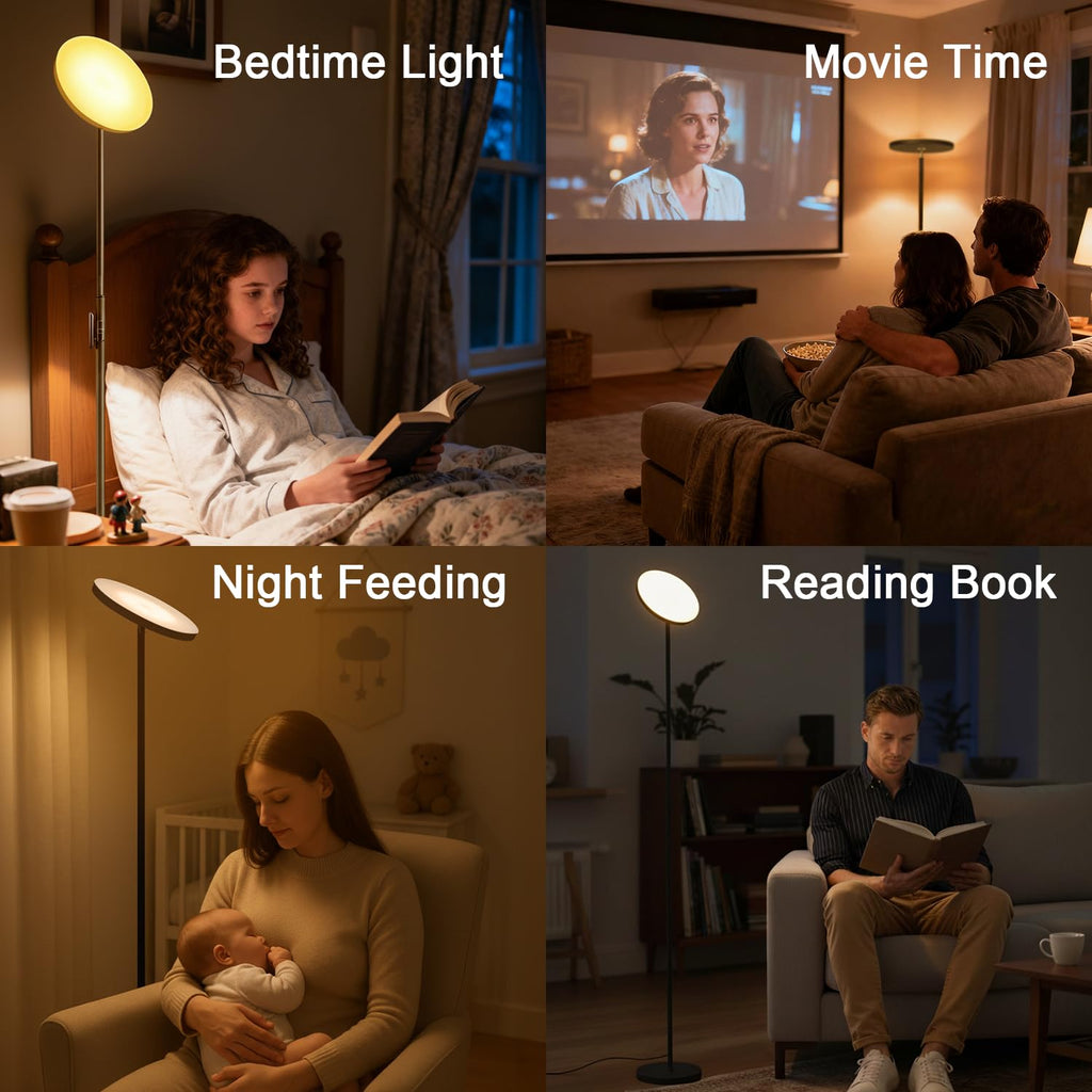 Floor Lamp,30W/2400LM Sky LED Modern Torchiere 3 Color Temperatures Super Bright-Tall Standing Pole Light with Remote & Touch Control for Living Room,Bed Room,Office (Black)