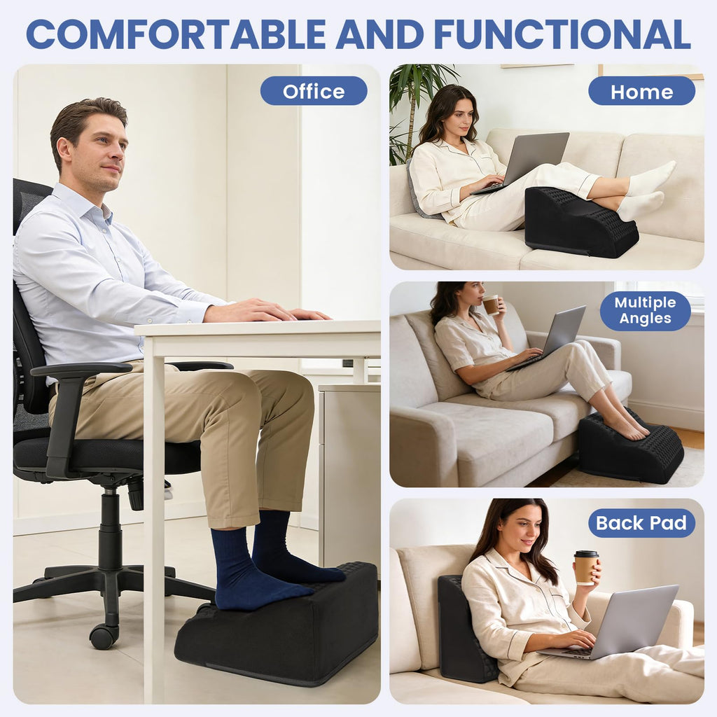 Foot Rest for Under Desk at Work, 3-Tier Foot Stool with Thick High-Density Foam and Massage Dots, Ergonomic Footrest with Washable Cover for Home and Office, Back, Legs & Hip Pain Relief (Black)