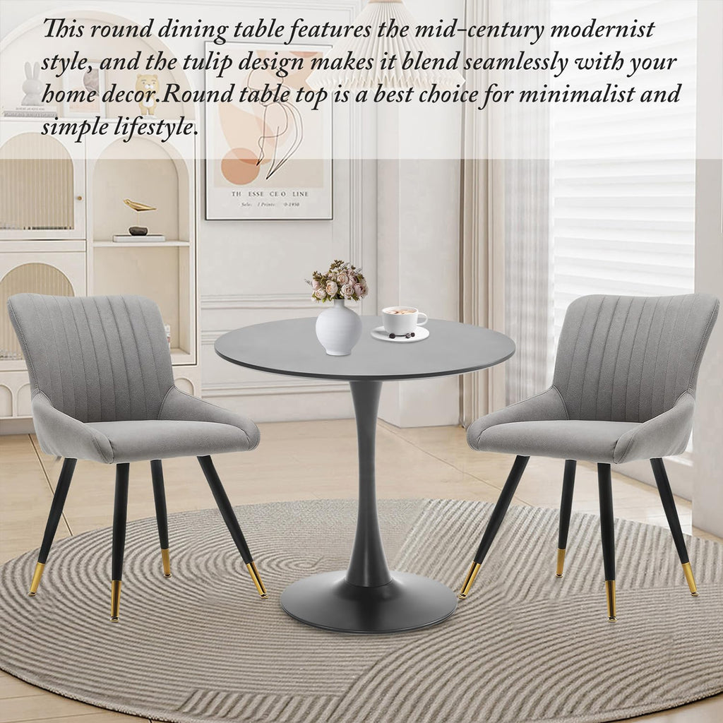 Black Round Dining Table, 31.5" Circle Tulip Table Kitchen Round Dining Table for 2-4 People with Thickened Top and Metal Pedestal, Mid-Century Leisure Table for Home, Dining Room, Cafe