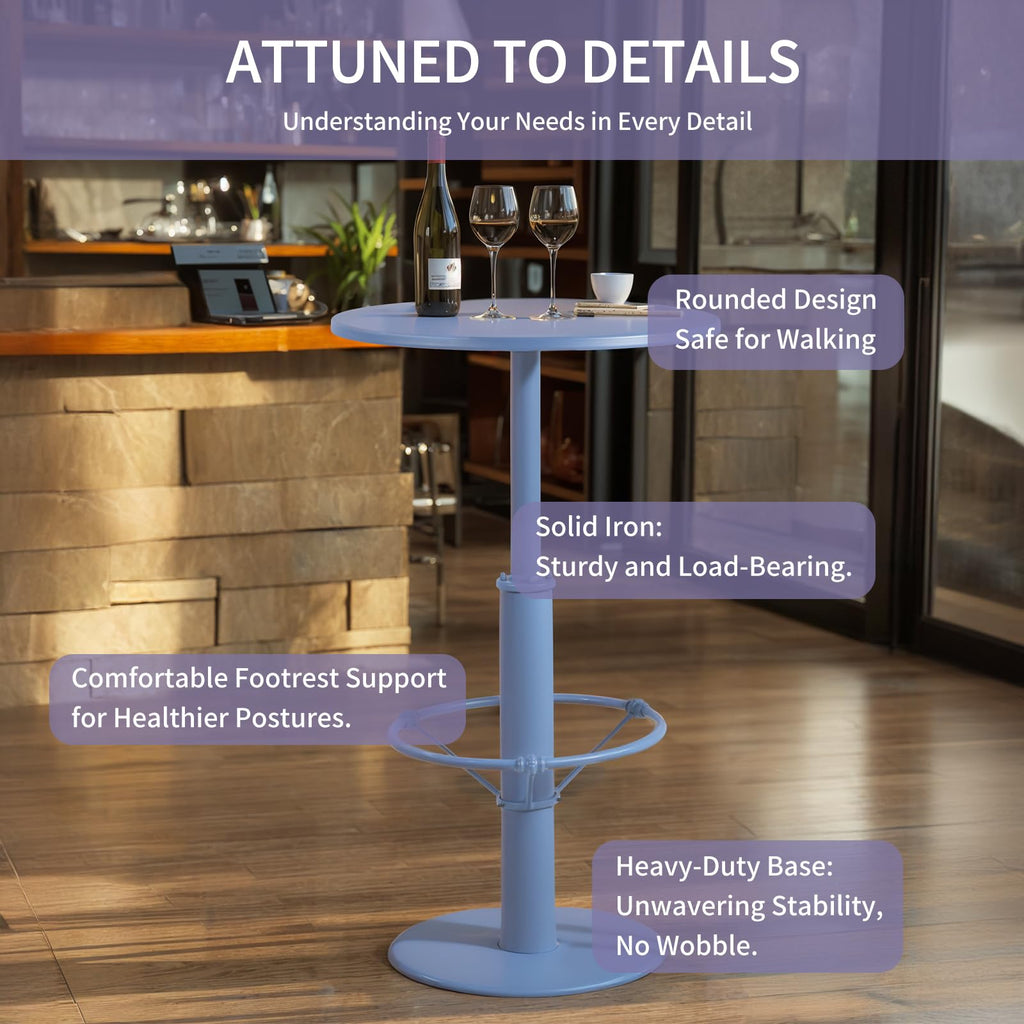 42" Tall Modern Industrial Bar Table-23.6" Dia Round Metal Top Bar Height Adjustable Standing Pub Table-Dining Room Bistro Table-Cocktail Use (Pigeon Blue)