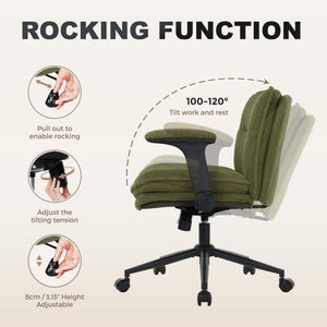 Criss Cross Legged Office Chair with Wheels and Flip-Up Arms, Ergonomic Wide Seat Desk Chair with Thick Padded, Height Adjustable Criss Cross Chairs for Home Office, Bedroom,Vanity,Green