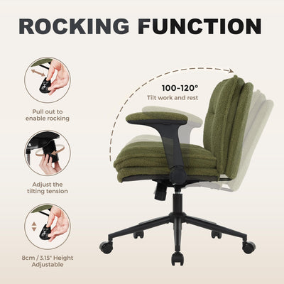 Criss Cross Legged Office Chair with Wheels and Flip-Up Arms, Ergonomic Wide Seat Desk Chair with Thick Padded, Height Adjustable Criss Cross Chairs for Home Office, Bedroom,Vanity,Green