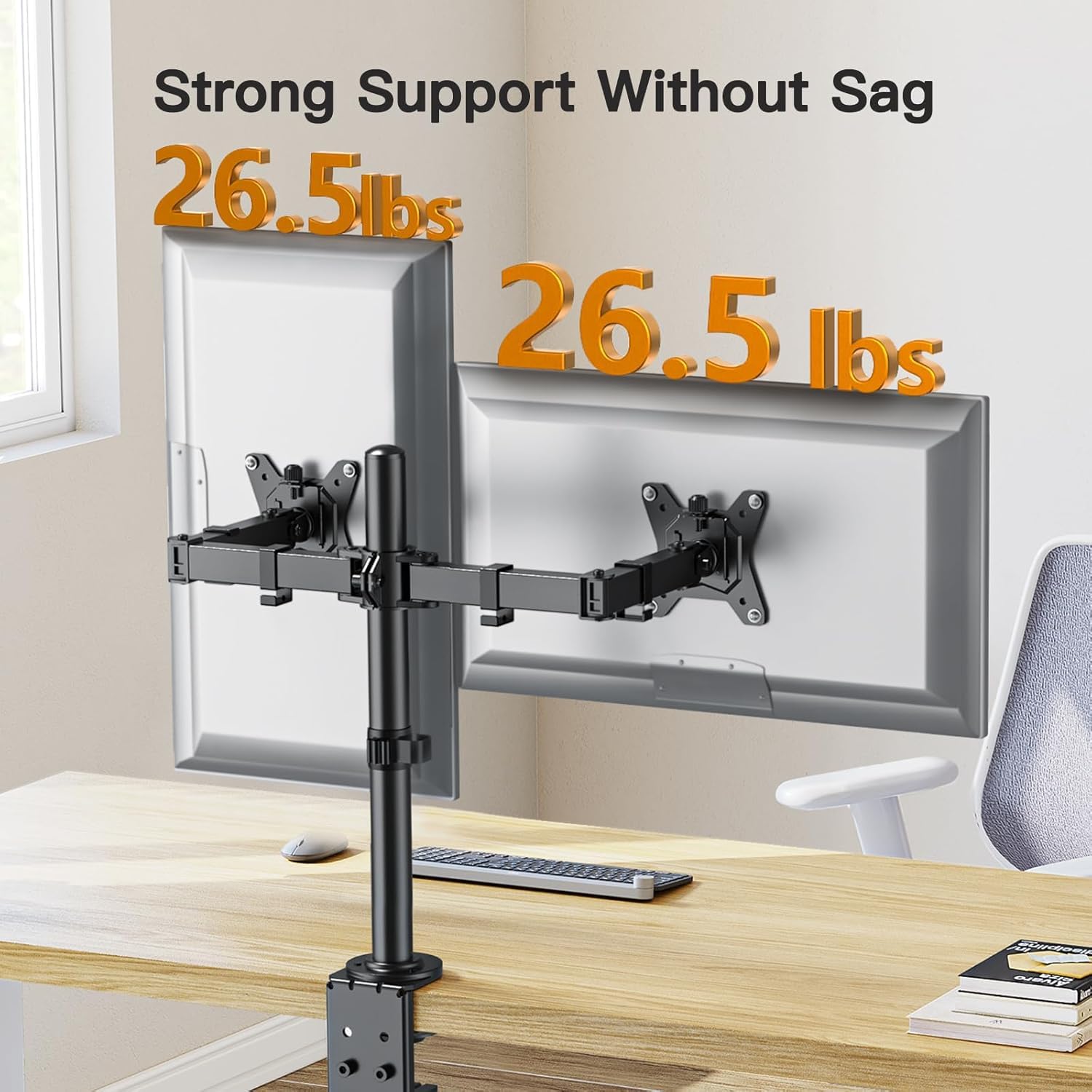Dual Monitor Desk Mount for 13″–34″ Monitors up to 26.5 lbs, Fully Adjustable Monitor Stand Holds 2 Computer Screens, Heavy-Duty Dual Monitor Arm with C-Clamp & Grommet Base, Black, EGCM13B