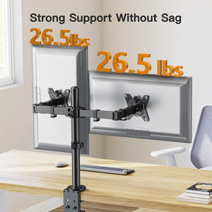 Dual Monitor Desk Mount for 13″–34″ Monitors up to 26.5 lbs, Fully Adjustable Monitor Stand Holds 2 Computer Screens, Heavy-Duty Dual Monitor Arm with C-Clamp & Grommet Base, Black, EGCM13B