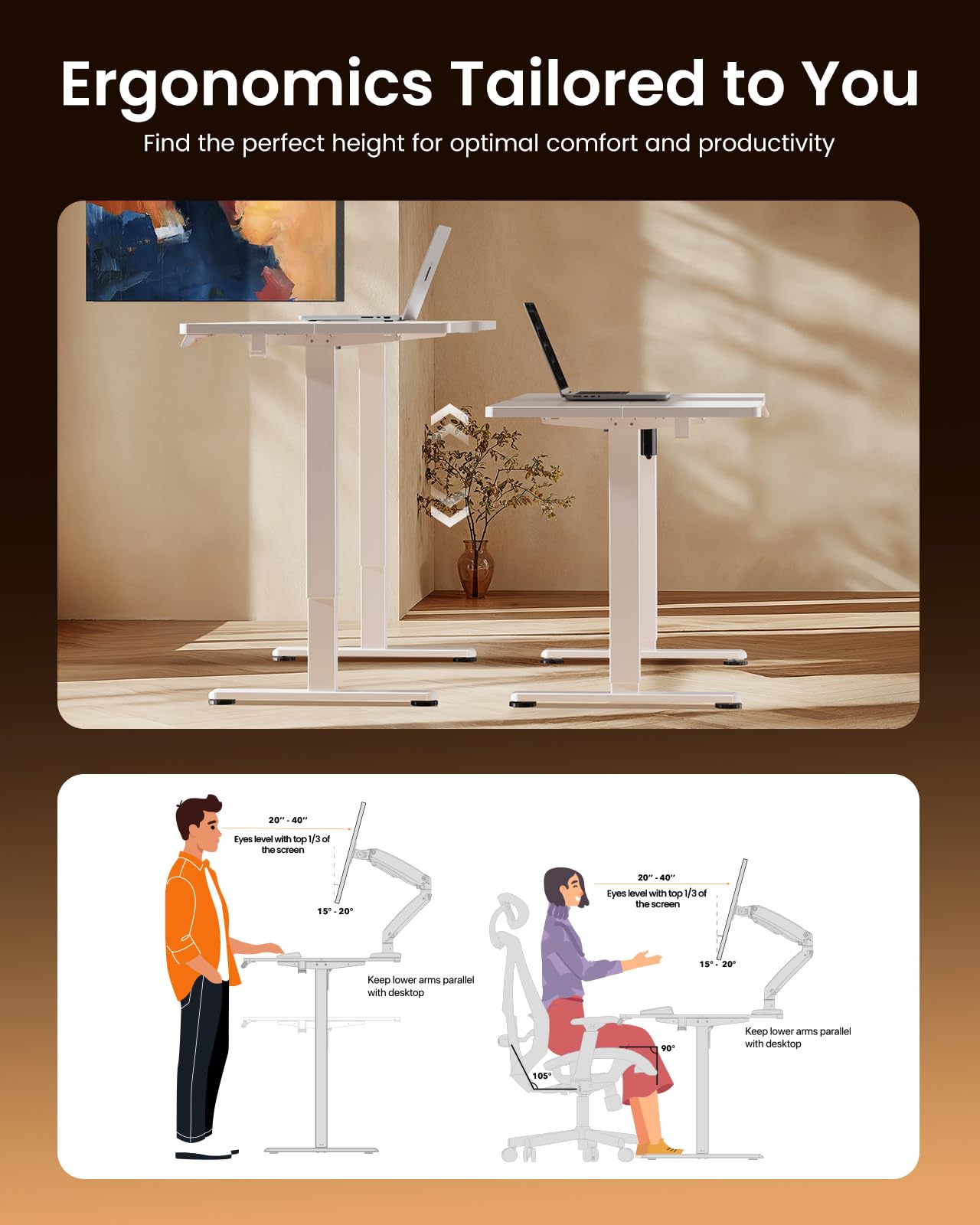 Height Adjustable Electric Standing Desk, 48 x 24 Inches Sit Stand up Desk, Memory Computer Home Office Desk, White