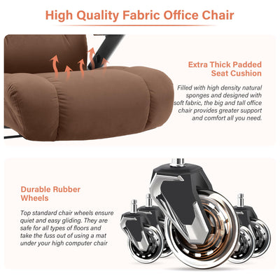 Big and Tall Office Chair 700lbs- Fabric Executive Desk Chair with Adjustable Lumbar Support 3D Flip UP Arms- Heavy Duty Quiet Wheels Metal Base Ultra-Soft Upholstered Ergonomic Computer Chairs, Brown