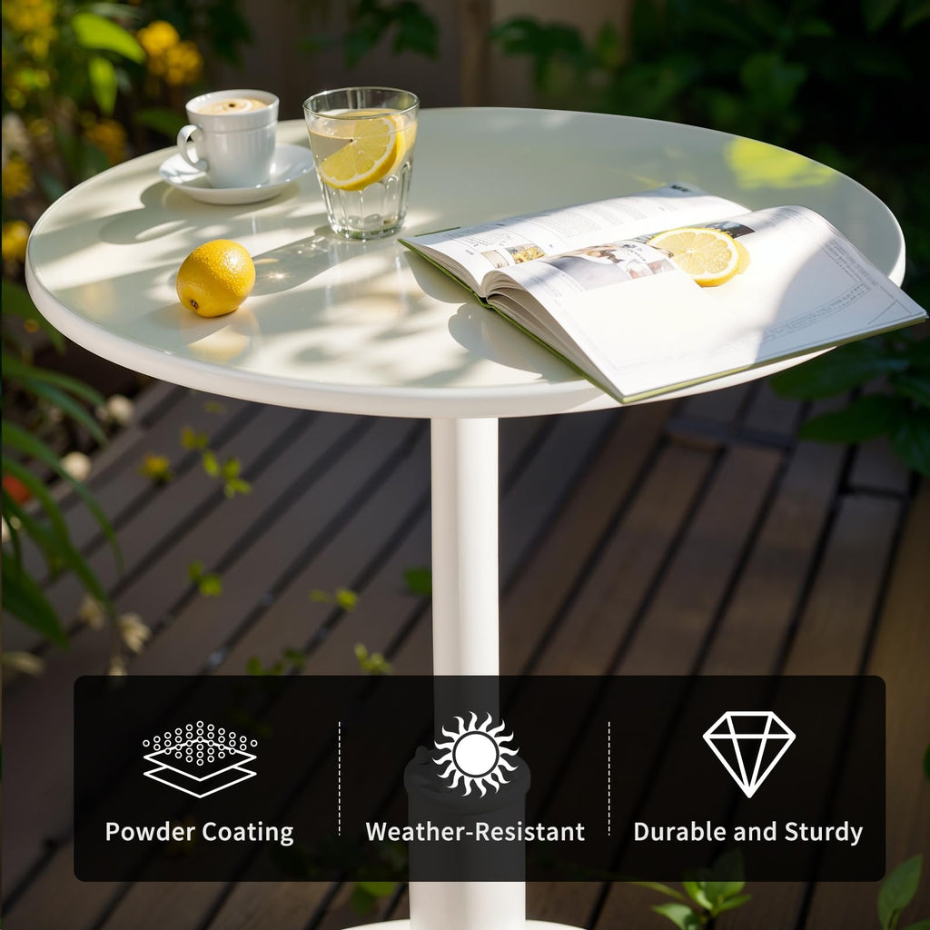 42" Tall Modern Industrial Bar Table-23.6" Dia Round Metal Top Standing Pub Cocktail Bistro Table-Indoor Outdoor Patio-Commercial Grade, Heavy Duty (White)