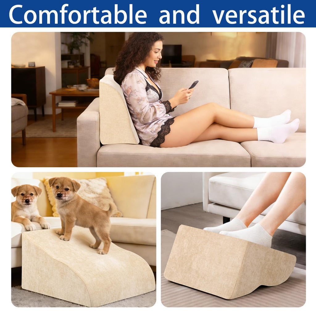 Foot Rest for Under Desk at Work, Ergonomic Under Desk Footrest with Washable Cover for Office, Home & Gaming Leg Elevation Pillow Beige