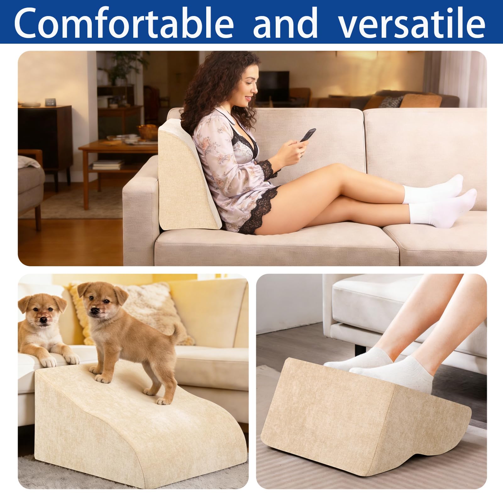 Foot Rest for Under Desk at Work, Ergonomic Under Desk Footrest with Washable Cover for Office, Home & Gaming Leg Elevation Pillow Beige