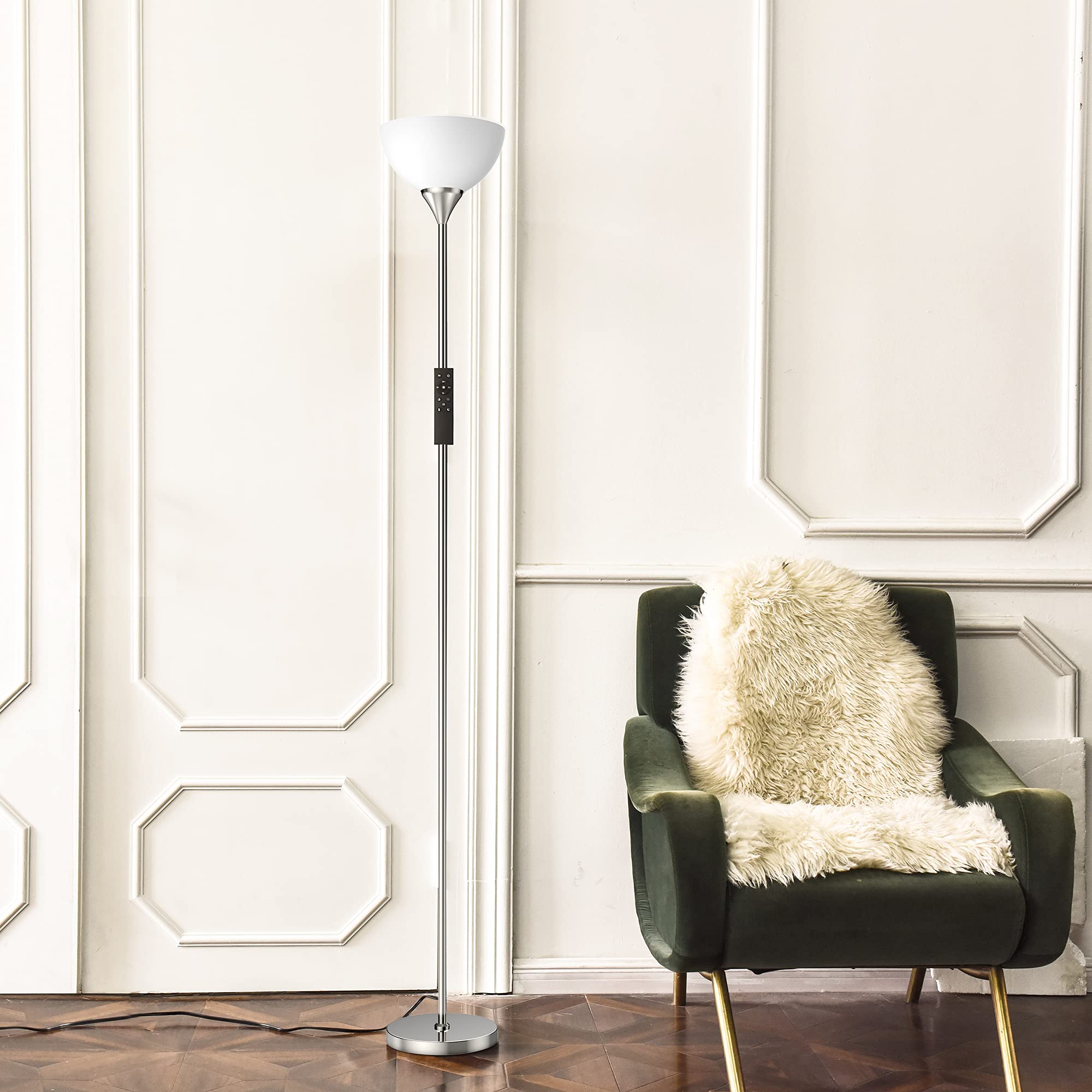 Floor Lamp, Remote Control with 4 Color Temperatures, Torchiere Floor lamp for Bedroom, Standing Lamps for Living Room, Bulb Included (Brushed Nickel)