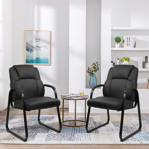 Leather Guest Chair with Padded Arm Rest for Reception Meeting Conference and Waiting Room Side Office Home Black with Sled Base 1 Pack