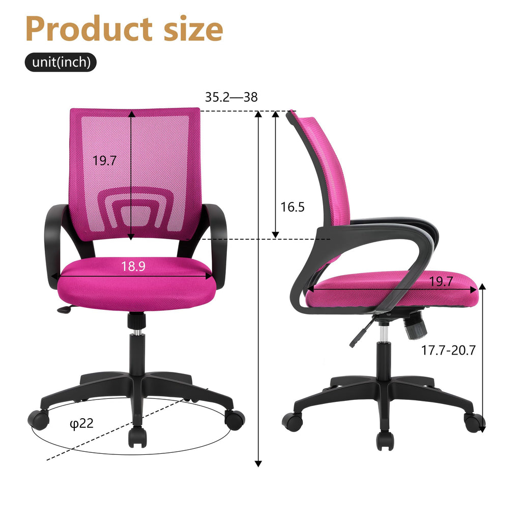 Ergonomic Office Chair | Mid-Back Swivel Desk Chair | Breathable Backrest & Lumbar Support | Adjustable Height | Sponge Seat | Rolling Wheels | Peach Pink | for Adults & Women
