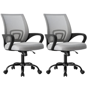 2 Pack, Office Desk Chair - Ergonomic Mid Back with Lumbar Support & Rocking Mode, Height Adjustable with Fixed Armrest, for Home, Computer, Gaming, Conference, Meeting Room, 360° Swivel, Grey,