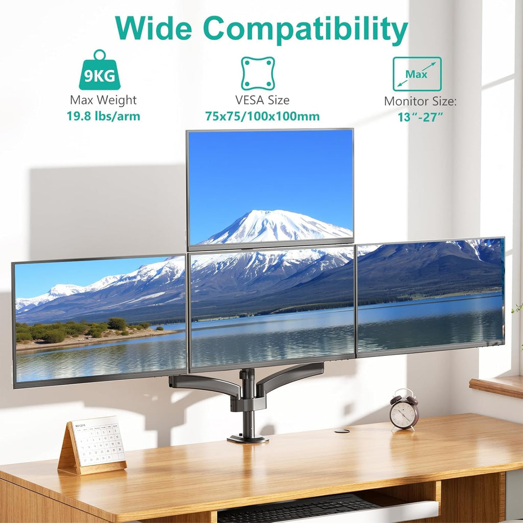 Quad Monitor Mount for 13-27 inch Screens, Extra Tall 4 Monitors Desk Mount, up to 19.8lbs, 32.2 inch Height Max, Fully Adjustable 4 Monitor Arms, VESA 75/100mm (GSDM004S), Black