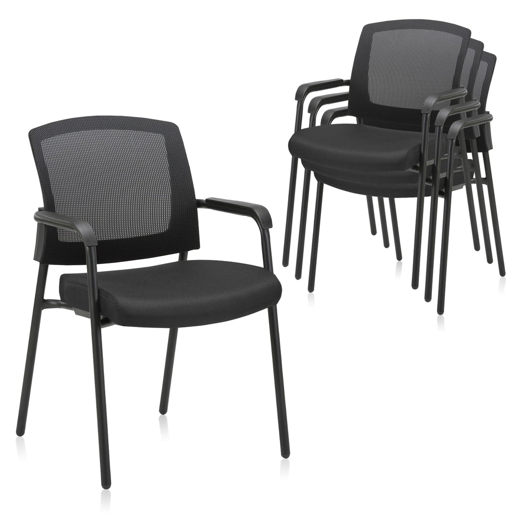 Office Reception Guest Chair Mesh Back Stacking with Ergonomic Lumbar Support and Thickened Seat Cushion for Waiting Conference Room Black 4 Pack