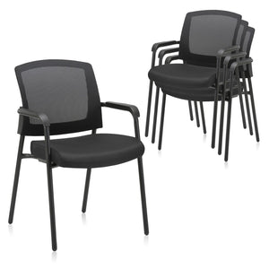Office Reception Guest Chair Mesh Back Stacking with Ergonomic Lumbar Support and Thickened Seat Cushion for Waiting Conference Room Black 4 Pack