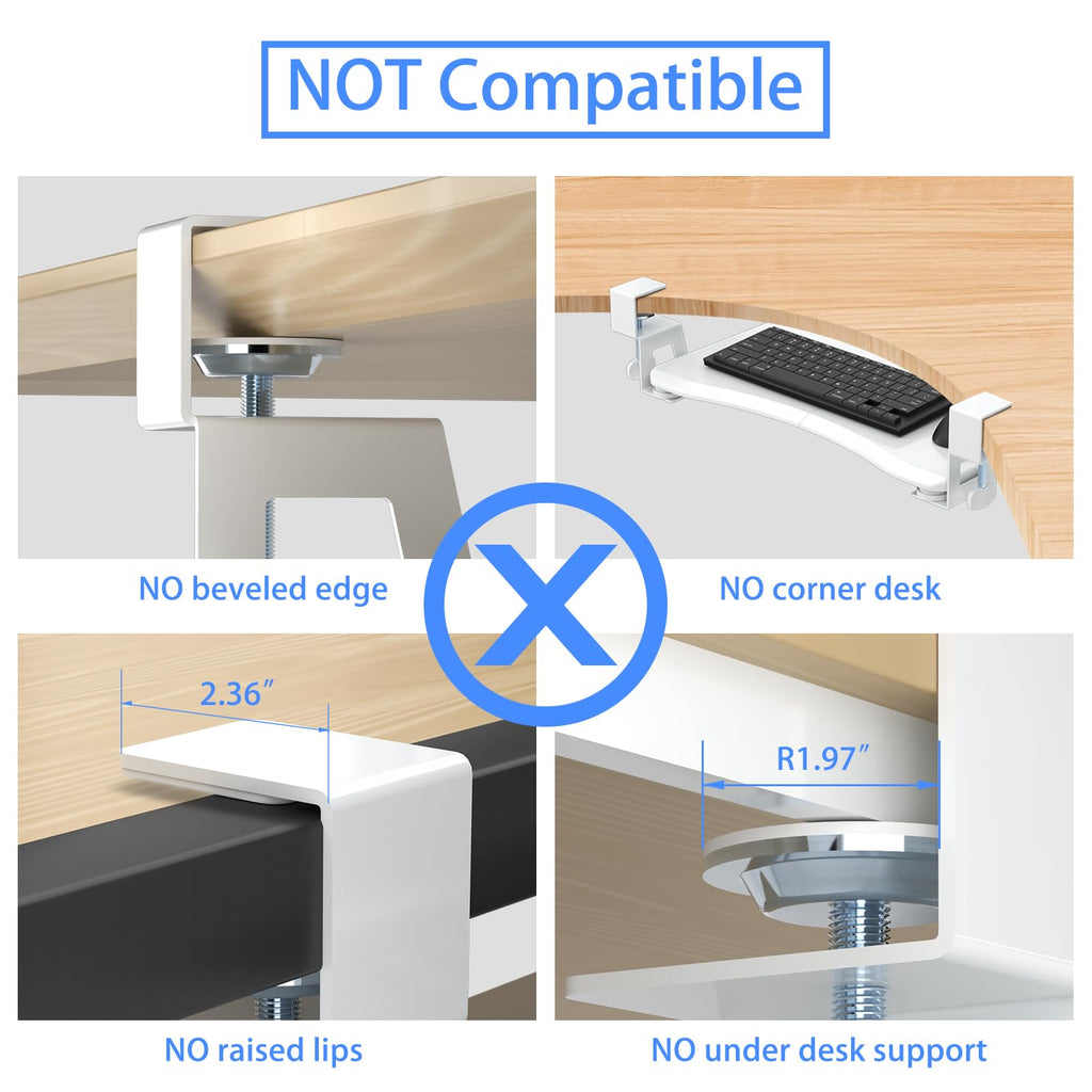 Small Keyboard Tray Under Desk Pull Out with C Clamp Mount, Computer Keyboard & Mouse Tray, 20 (24.2 Including Clamps) x 11.8 inch Slide-Out Platform Computer Drawer for Typing, White, DSF1SW