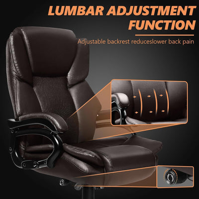 500lbs Big and Tall Office Chair with Dual Rubber Wheel and Pocket Spring Cushion, Comfy Heavy Duty Office Chair for Low Back Pain Relief, Large Executive Desk Chair with Adjustable Lumbar Support