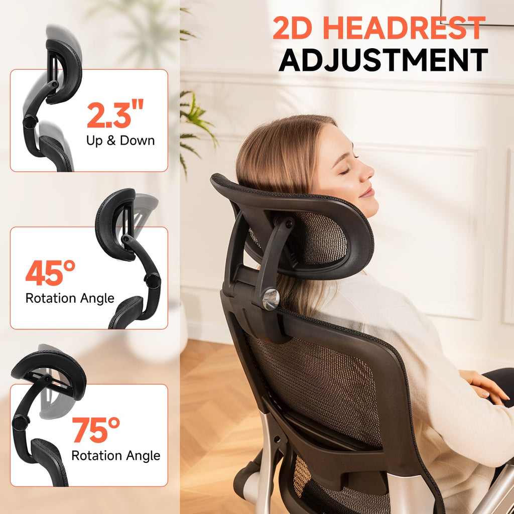Big and Tall Ergonomic Mesh Office Chair, High Back Home Desk Chair Computer Gaming Chair with Headrest, Flip-Up Arms, 90-125° Tilt Lock and Wide Cushion, Task Chair for Man Woman-Deep Black