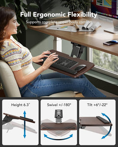 Keyboard Tray Under Desk, 360 Adjustable Ergonomic Sliding Keyboard & Mouse Tray, Under Desk Keyboard Tray Slide Out, Keyboard Holder Under Desk for Typing in Home, Office Work, 25