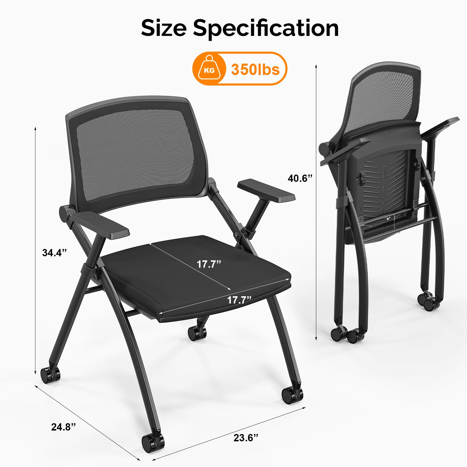 20 Pack Stackable Conference Room Chairs with Wheels, Folding Office Chair with Rebound Back, Padded Seat for Training Room, Guest, Reception, Event, Capacity 350lbs, Black