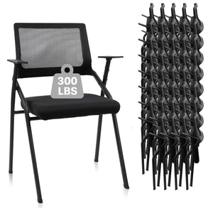 Black (40pk), Stackable & Foldable Office Chairs with Ergonomic Lumbar Support and Thickened Seat Cushion, Folding Mesh Fabric Reception Guest Chair for School Church Lobby Conference Room,