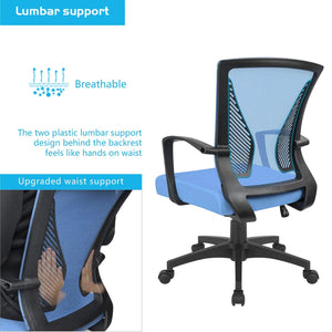 Office Chair Ergonomic Computer Desk Mesh Chair Mid Back Swivel Lumbar Support with Armrest (2, Blue)