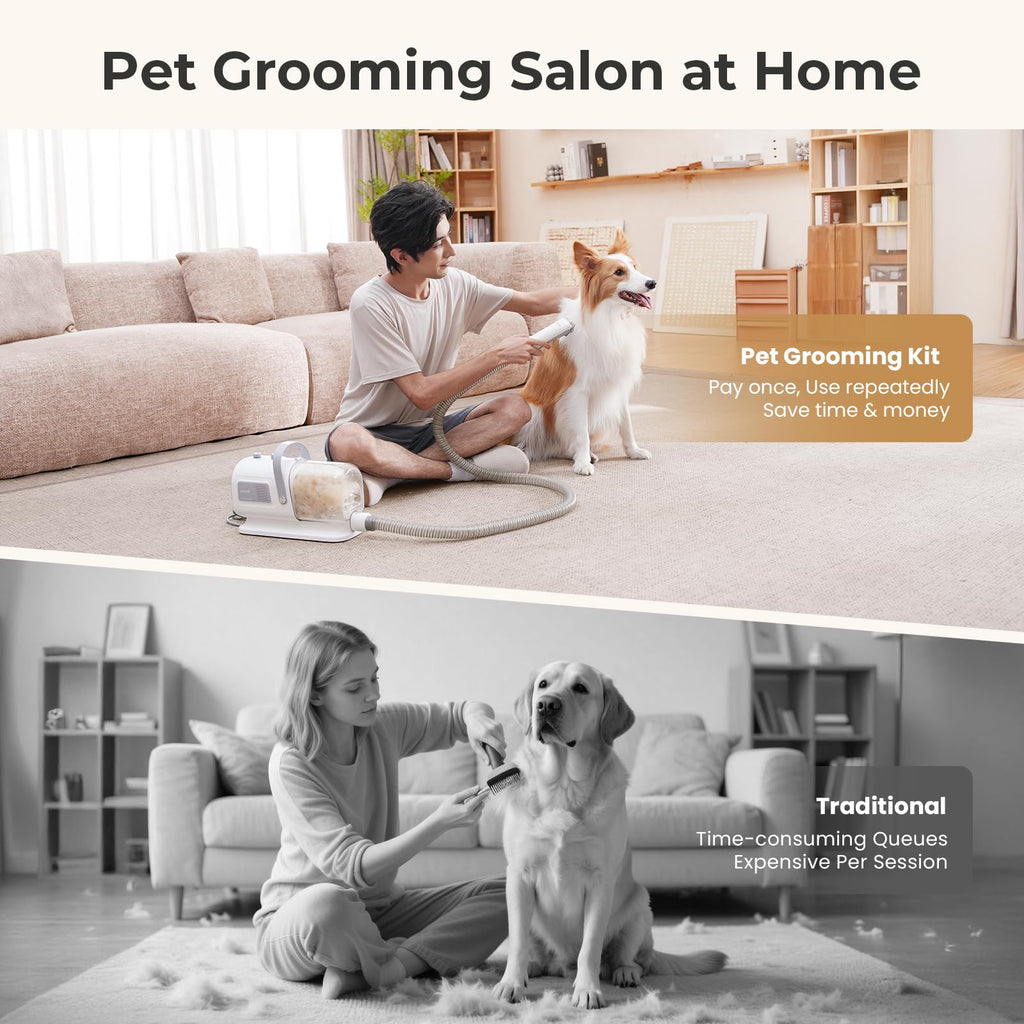 Dog Grooming Vacuum & Dryer, 7-in-1 Pet Grooming Kit with Clipper, 10000Pa Dog Vacuum for Shedding Grooming, Adjustable Speed & Temp, 55dB Low Noise,1.7L Dust Cup