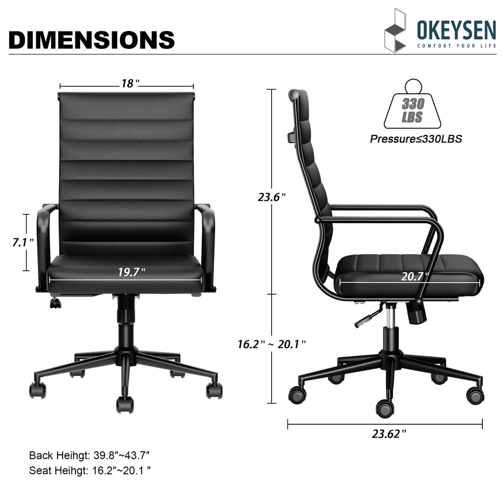 Leather Office Desk Chair, Conference Room Chairs Executive Chair Ribbed, Ergonomic Height Adjustable Swivel Rolling Chair for Home Office.
